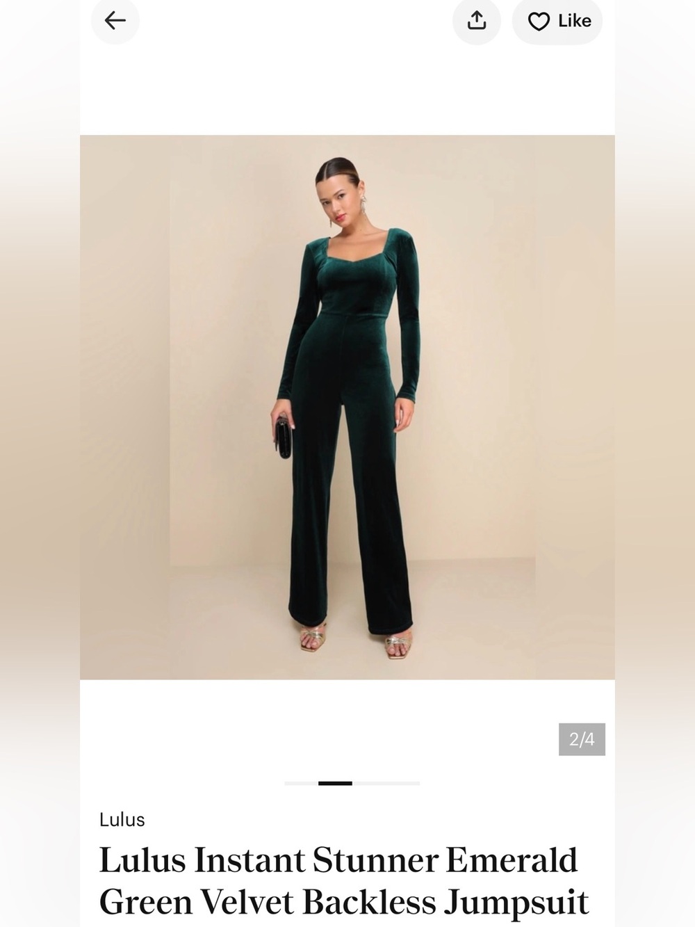 Lulu's Deep Emerald Velvet Long-Sleeve Jumpsuit